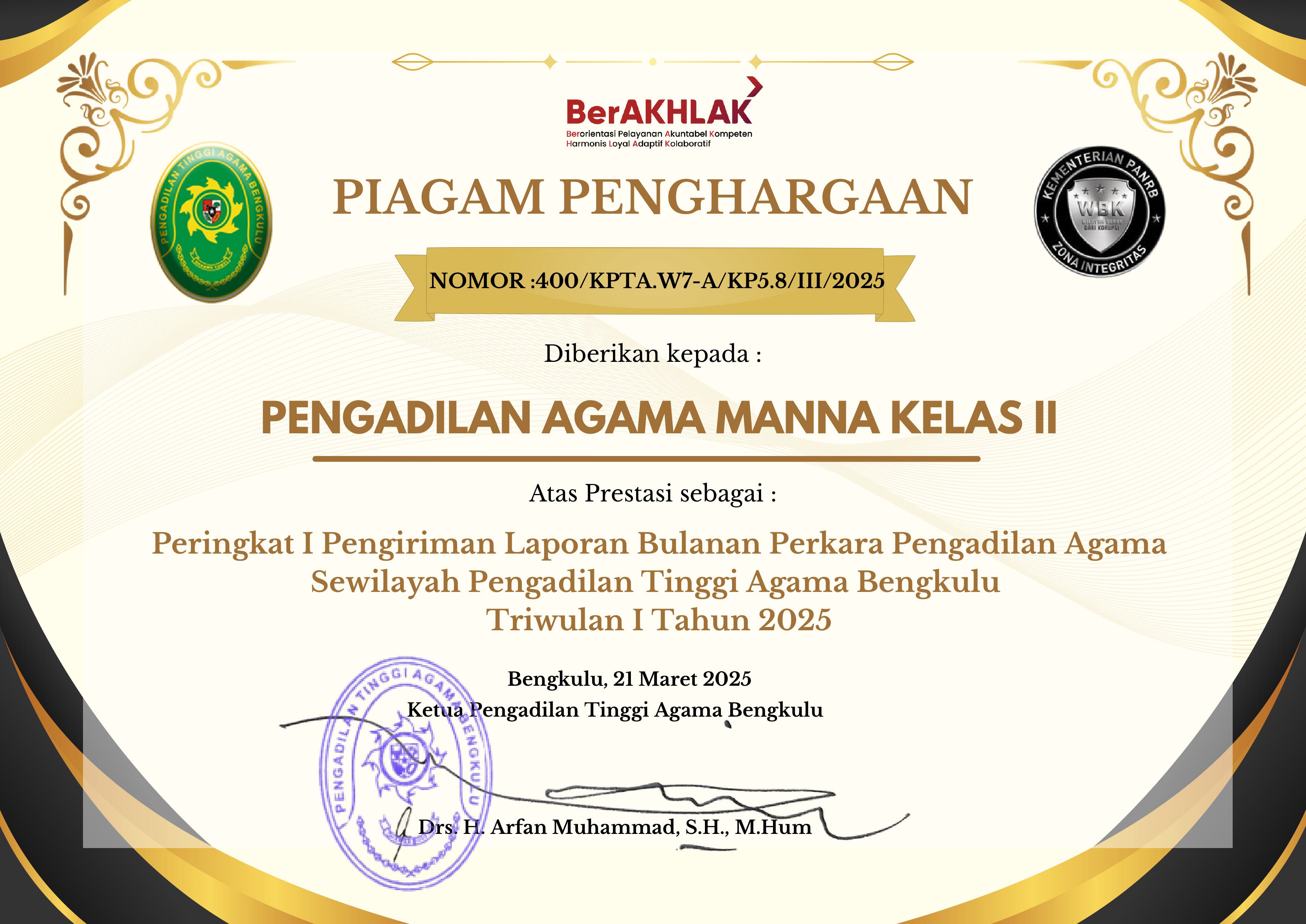 Peringkat I Pengiriman Laporan Bulanan Perkara
