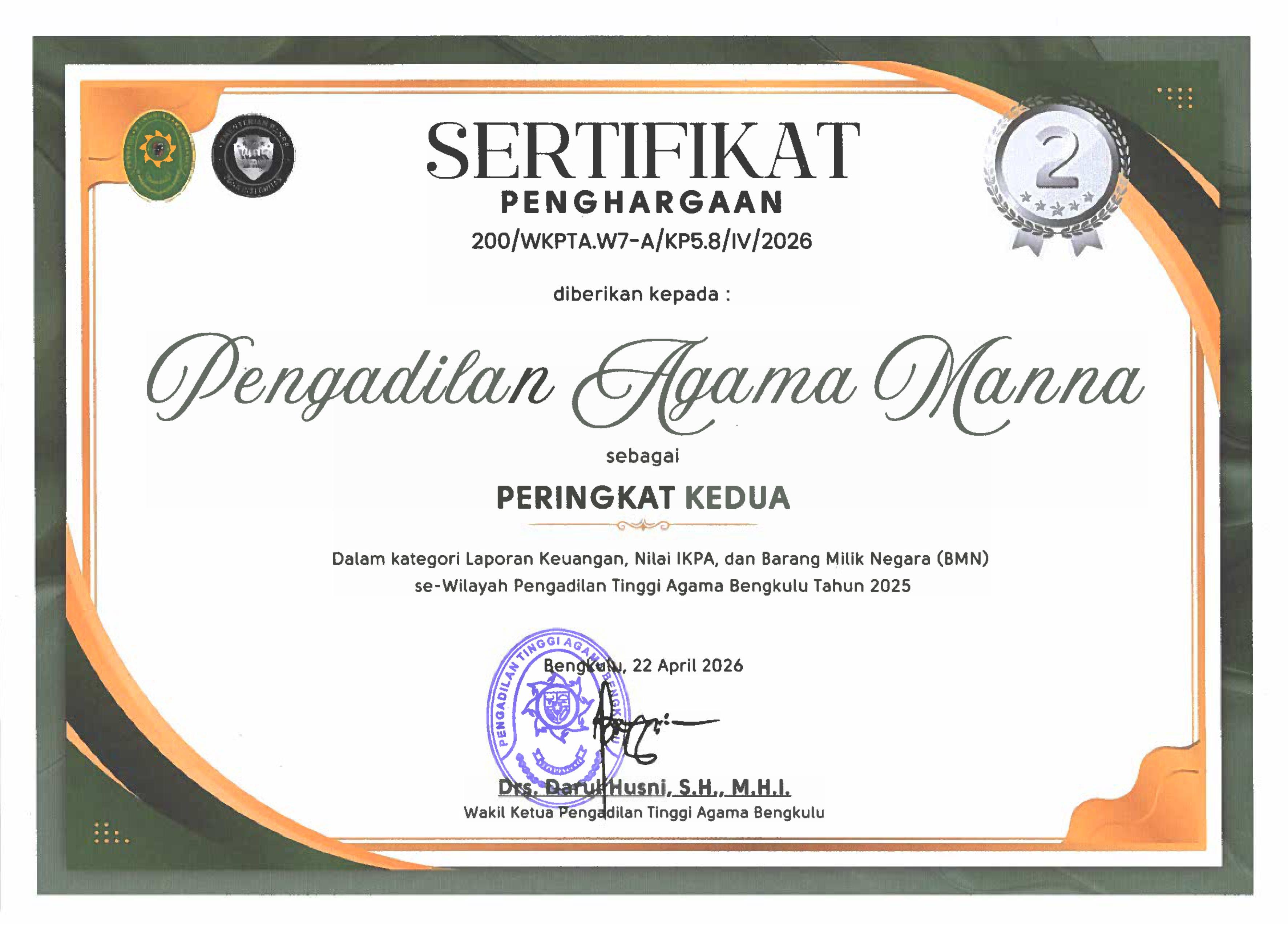 Peringkat II Laporan Keuangan Nilai IKPA dan BMN